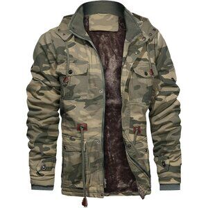 Mens Camo Thick Winter Jacket Hooded Fleece Lined Cotton Military Coat